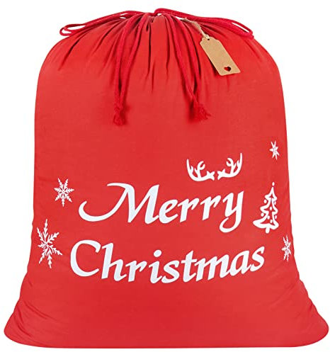 HRX Package weihnachtssack groß, 71x81 cm Extra Große Wiederverwendbare Baumwolle Weihnachtstüten mit Kordelzug Weihnachtssack für Weihnachtsbaum Geschenk Verpackungstaschen