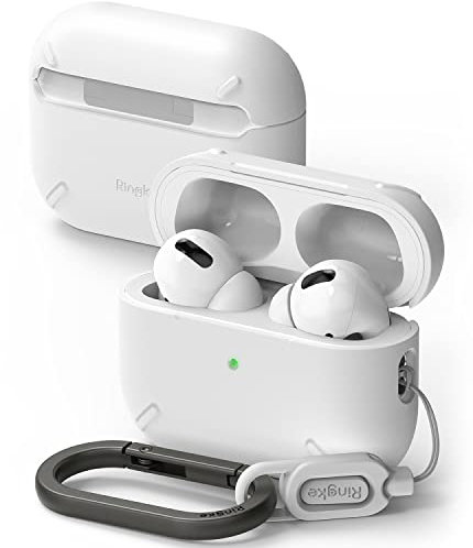Ringke Layered Case Kompatibel mit AirPods Pro 2 Hülle Kratzfest Hartschalen Schutzhülle mit Karabine für AirPods Pro 2. Generation - White
