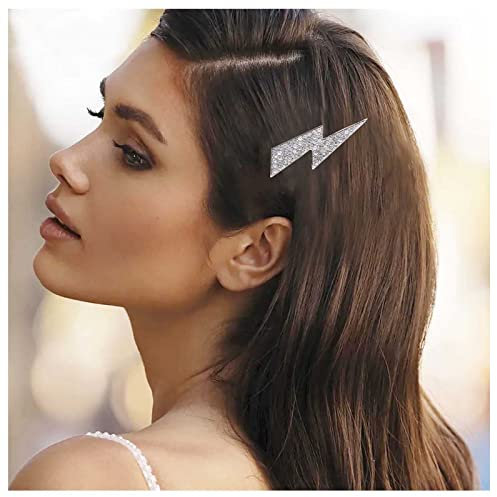Yheakne Haarspange im Vintage-Stil, Kristall, Donner, Zirkonia, Beleuchtung, Bolzen, Haarnadel, Clip, silberfarben, Strasssteine, Zirkonia, Kopfschmuck, dekorativer Kopfschmuck, Haarschmuck für Damen