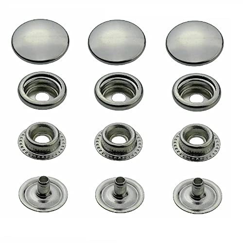 ISTA TOOLS Druckknöpfe Silber Ringfeder, Ring-Feder-Buttons, R-Feder-Snaps, Messing, rostfrei, vierteilig Metallknöpfe (20 Stück - 15 mm)