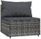 vidaXL Garten Mittelsofa, Gartensofa mit Kissen Stahlrahmen, Modular Sofa für Garten Terrasse, Gartenmöbel Loungemöbel, Grau Poly Rattan