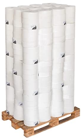 1 Palette Jumbo-Toilettenpapier, 2-lagig, Zellstoff, hochweiß, 350m, 9x22cm, Ø Rolle: 27cm, Ø Hülse: 6cm, 6 Rollen/VE, 42 VE/Palette, Jumbo-Klopapier, Großrollen