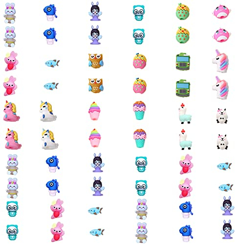 60 Stück Zufällig Cartoon Pencil Toppers, BOSOIRSOU Silikontier Stift Toppers Bleistiftkappen für Kinder zurück zu Schule Supplies Klassenzimmer-Preise Partygeschenke - Zufällige Stile