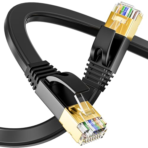 Cable Ethernet 25 metros Blindado, CAT 7 Cable de Red 25 metros Alta Velocidad, Rj45 Plano Cable LAN 25m, Gigabit Cable de Conexión a Internet para Router Switch (25 Clips)