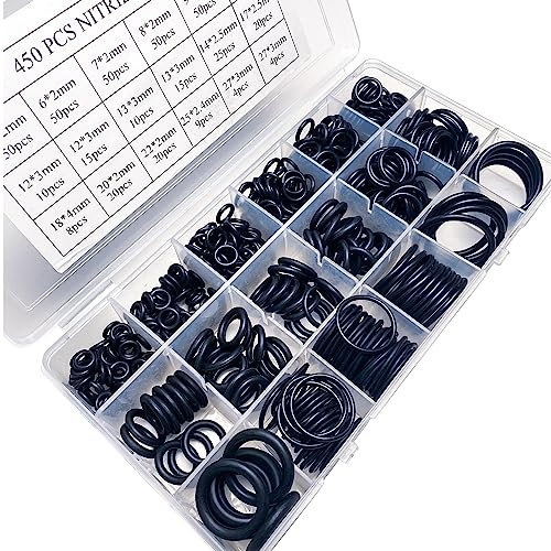 Berkebun ISO3601-2012 Standard O Rings Assorted, 450 pcs NBR Rubber Gasket Kit for DIY & Repairing, Washers for Plumbing, Tap Washers, Seal Rings, 15 Sizes (ID 5-27mm), Black