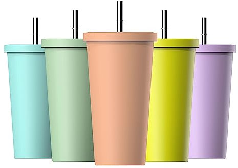 Mi Ko Mi Ka Vaso Termo Con Pajita para Café y Te para Llevar en Mano o en Coche - Taza Térmica de Acero Inoxidable con Pajita (Crema)