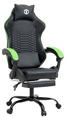 TITANO Gaming Stuhl, Ergonomischer Bürostuhl mit Verstellbarer Höhe, Lenden- & Memory-Foam-Kopfkissen, Armlehnen und Fußstütze, Racing PC Stuhl bis 120kg Belastbar (Grün)