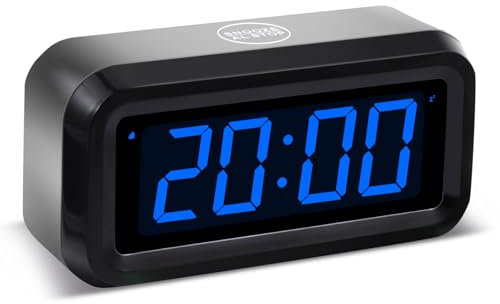 Timegyro Digital Alarm Clock Battery Operated with LED Display for Bedrooms, Long Battery Life, 3 Brightness Adjustable, 12/24 Hour, Snooze, Black Case with Blue Digits