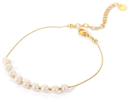 Mycelestia wasserfestes Ohana Sommer Armband aus Gold und hochwertigem Edelstahl -Hawaii Outfit Damen - Premium Perlen Armband - Geschenkidee - 18k vergoldeter wasserfester Edelstahl mit Gold