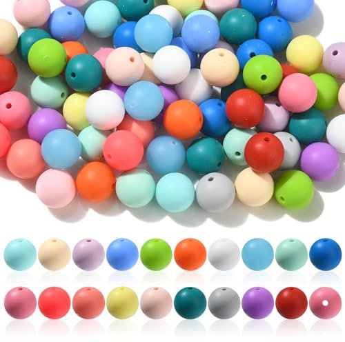 Stiesy 100pcs Couleur Mixte Ronde Perles De Silicone 15mm Perles De Silicone Sphériques Bonbons Couleur Ronde Espaceur Perles Bricolage Artisanat Bracelet Collier Fabrication De Bijoux