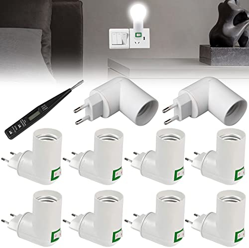 Aicharynic 10 Stücke E27 Lampenfassung Mit Schalter Ohne Kabel, 360° Verstellbar EU-Stecker für Garagenlampe, Küchenlampe, Wandlampe, Sockel Adapter