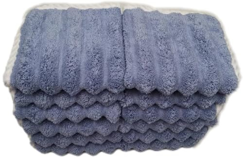 SOFTBATFY Lot de 12 débarbouillettes douces en microfibre côtelée, très absorbantes, pour salle de bain, maison, hôtel, spa, plage, piscine, salle de sport (gants de toilette, bleu)