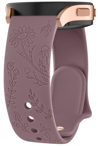 Flower Pattern Strap compatible for Garmin Vivoactive 5/3/3 Music,Venu Sq/Sq Music/Sq 2/Sq 2 Music,Venu/Venu 2 Plus Women Men, 20mm Fashionable Adjustable Silicone Replacement Straps (Smoke purple)