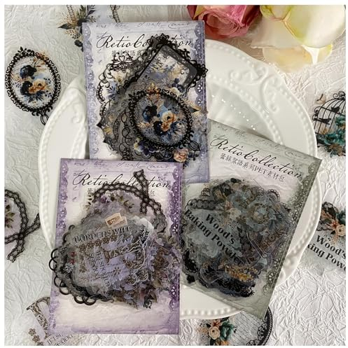 Arpaper Scrapbook Zubehör Stickers 120 Stück, Bullet Journal Sticker PET Retro Scrapbooking Zubehör Set Scrapbooking Vintage Sticker Aufkleber Deko für Hochzeit,Fotoalbum,Kalender(Lace)
