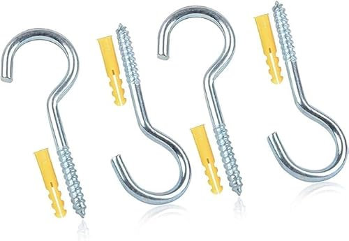 Welari 100mm Heavy Duty Washing Line Hook Set Stainless Steel Screw Rustproof Ceiling Concrete Wall Mount Tension Wire Hanging Indoor Outdoor Use Thank You Card Pack of 4