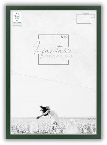 Infantasie 'N°2' Bilderrahmen 75x98 handgefertigt nach Maß | Dunkelgrün | MDF Holz-Design Collage Rahmen inkl. Kunstglas und Metall Aufhänger (Querformat & Hochformat)