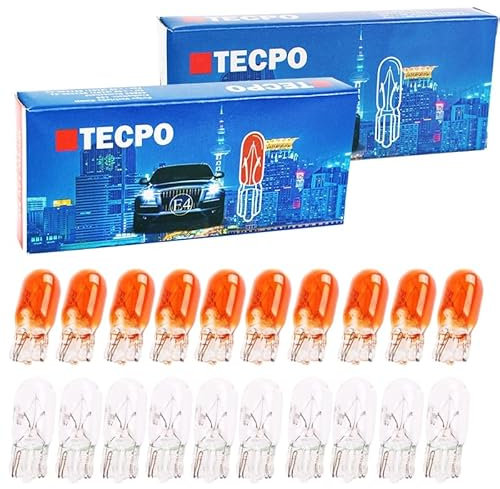 TECPO 20x Glassockel W5W 12V 5W und 20x Blinkerbirnen orange WY5W Seitenblinker