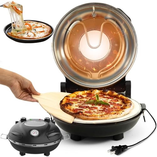 QUTBAG 31cm Pizza Maker, 1200W Electric Pizza Oven with 50-420℃ Temperature Control, Non-Stick Pancake Maker, Table Top Pizza Oven Pizza Cooker black