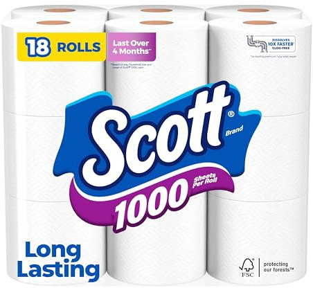 Scott 18 Rollen Toilettenpapier, 1000 Blatt pro Rolle, Weiß, 1-lagig
