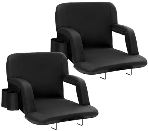 VEVOR Stadium Seat with Back Support, Wide Bleacher Seat Backs, Folding Padded Cushion Stadium Chair, Portable Reclining Chairs with Hook Pocket Cupholder, Ideal for Sport Event Beach Concert (2 Set)