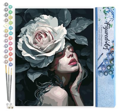 Figured'Art Peinture par Numéro Adulte Femme à la Rose - Activité Manuelle Kit de Loisir Créatif DIY Numéro d'Art Complet - 40x50cm sans châssis en bois