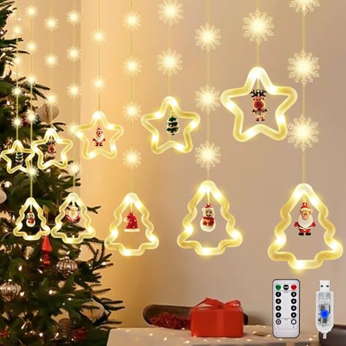 Herefun Cortina de Luces de Navidad, 3M, 8 Modos, Cadena de Luces LED con Temporizador, Luz de Cadena Guirnalda para Navidad, Bodas, Xxterior, Interior, Luces LED Lámparas Decorativas
