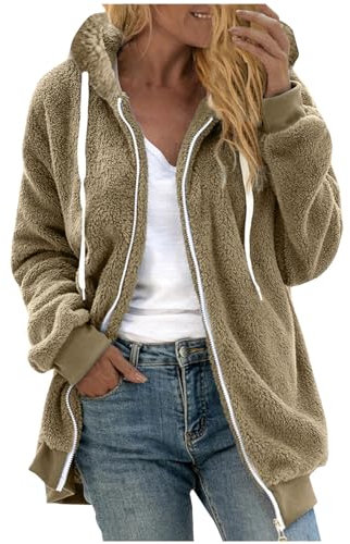 Damen Fleecejacke Warme Bequem, Winterjacke Stylisch Funktional, Winter Warm Lose Plüsch Zip Hooded Jacke, Plüschjacke Elegant Schick, Sale Angebote Teddyjacke Lässig Tolle Steppjacke