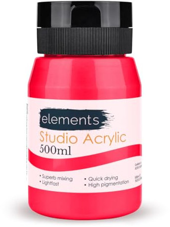 Elements Pintura acrílica de 500 ml, bote de 500 ml, pinturas acrílicas de secado rápido con alto pigmento y pigmento de colores vibrantes, rosa neón