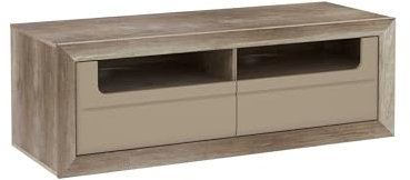 möbelando Lowboard >TIZANO< 2 Schübe, Eiche Antik Dekor/Beige Glanz - 143,8x49,7x52,1cm (BxHxT)