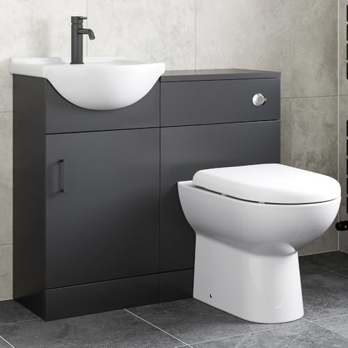 Affine® 950mm Bathroom Vanity Unit Toilet WC Unit Combination Basin Sink Storage Cabinet Cupboard Freestanding, Soft Close Door, Matt Black