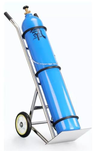 Oracra Cylinder Tank Holder Stainless Steel Oxygen Tank Cart Dolly with Handles, 2 Wheeled Gas Cylinder Trolley Holder for Hospitals, Clinics, Garages, Metal Bottle Handcart