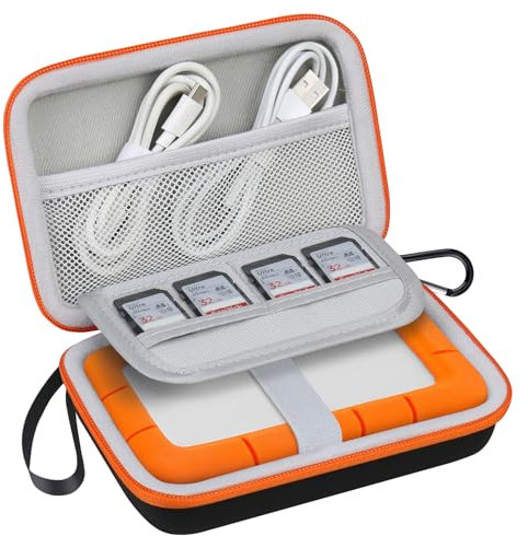 Lacdo Hard Drive Carrying Case for LaCie Rugged/Rugged Mini/Rugged Thunderbolt USB-C External Hard Drive Portable HDD LAC9000298 1TB 2TB 4TB 5TB EVA Shockproof Protective Bag, Black+Orange