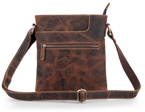 LEARICHI Echtleder Große Umhängetaschen für Damen, Premium-Hunter-Leder-Umhängetasche für Herren, Braune Handtaschen im Vintage-Stil, Crossover-Reisegeldbörse