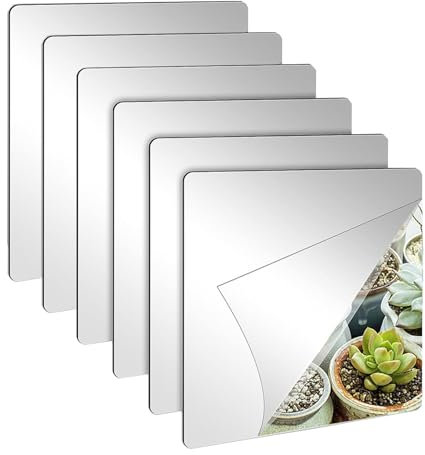 Jimkply Lot de 6 miroirs à coller - 20 x 20 cm - Carreaux de miroir adhésifs pour armoire, placard, porte, salle de bain, école, bureau