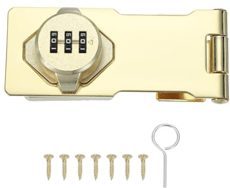 sourcing map Password Rotary Hasp Locks, Mechanical Cabinet Combination Latch Locks 4.5 Security Keyless Rotary Hasp Latch Lock for Shed Door Sliding Closet Bathroom Outdoor Gold