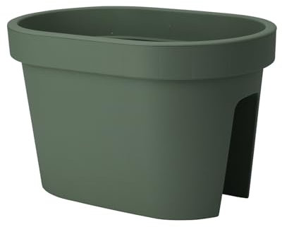 Decor Space Vaso balconiera, fioriera da balcone rettangolare per ringhiera in resina da esterno per fiori e piante (Verde, 40 cm)