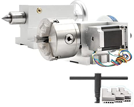 Fräsmaschine, 100 Mm CNC 4. Achse + Reitstock, CNC-Teilkopf/Rotationsachse/A-Achsen-Kit For Mini-CNC-Fräser/Graveur-Holzbearbeitungsgravur,Dauerhaft rostfrei