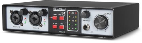 Iyalezirk Interface Audio USB 2 en 2 Sorties 32 Bits/384 KHZ Pièces de Studio Enregistrement Carte Son Enregistrement Carte Son Professionnel 48 V Phantom