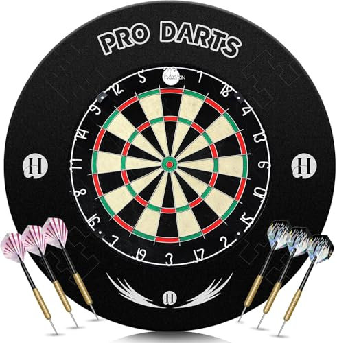Wakefa Bristle Dartscheibe, Dartboard Surround Wandschutz Sisal Dartscheibe Set mit Aufgedruckten Zahlen und Klammerfreiem Bullseye mit 6 Dartpfeile Metallspitze geeignet für Spielzimmer Bars Spaß