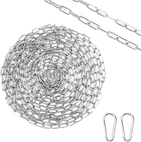 DUDUI 10M Φ3 mm Gliederkette Meterware mit Karabiner, Kette Meterware Verzinkte Metall Ketten Stahlkette, Rundstahlkette Schwere Ketten für Hundekette, Lampenkette, Wäschekette