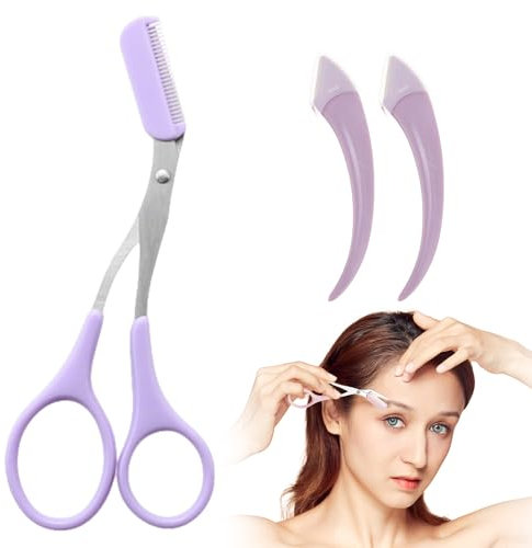 Augenbrauenschere mit Kamm, 2025 Neuest augenbrauenschere, Eyebrow Scissors Beauty, Augenbrauen Schere MitPeeling-Dermaplaning-Tool, Zum KüRzen Der Augenbraue Und WimpernschöNheit (Lila)