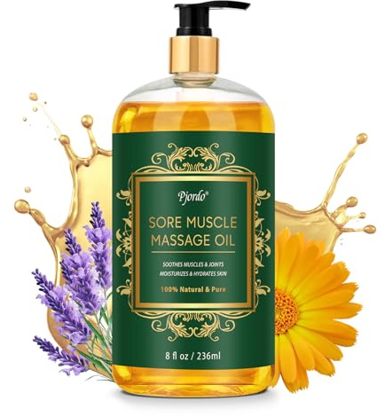 Pjordo Massage Oil for Muscle Pain, 236ml Natural Body Massage Oil for Massage Therapy, with Lavender Oil, Arnica & Chamomile Extract, Soothes Muscle and Joint for Professional & Home Use