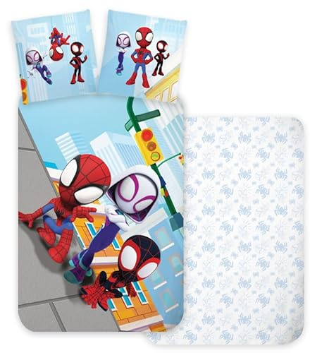 Parure de lit Spiderman Spidey Light pour enfants | Housse de couette 140 x 200 et taie d'oreiller 60 x 65, 100% coton, multicolore