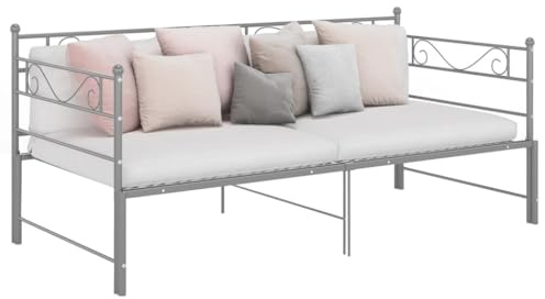 Emmtore Ausziehbett Sofabett Ausziehsofa Bettgestell Tagesbett Schlafsofa Gästebett Bett Metallbett Bettsofa Sofa Couch Metall Grau
