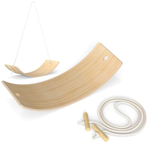 AIYAPLAY Kinder hölzerne Balance Board mit Seil, hölzerne Wobble Board mit Filz, Curvy Schaukel Wippe Outdoor Indoor-Spielzeug für sensorische Spiel, sensorische Spielgeräte für Kleinkinder 3-6 Jahre