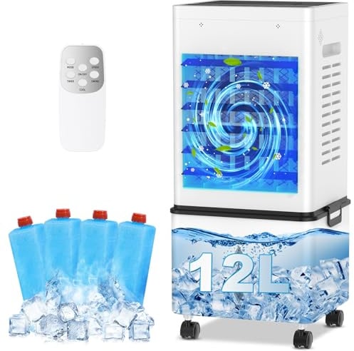 Mobile Klimaanlage, 3-in-1 – Tragbarer Verdunstungsluftkühler, Luftbefeuchter, Ventilator, 3 Geschwindigkeitsstufen, 9,5-Liter Wassertank