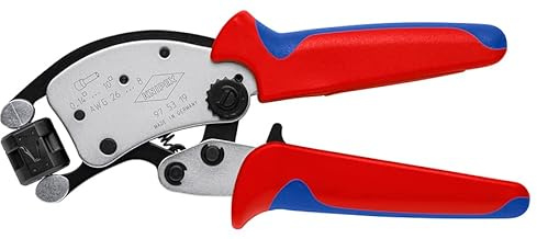 KNIPEX Twistor T Selbsteinstellende Crimpzange, 97 53 19 SB | Geeignet für Aderendhülsen mit drehbarem Crimpkopf in Blister verchromt mit Mehrkomponenten-Hüllen
