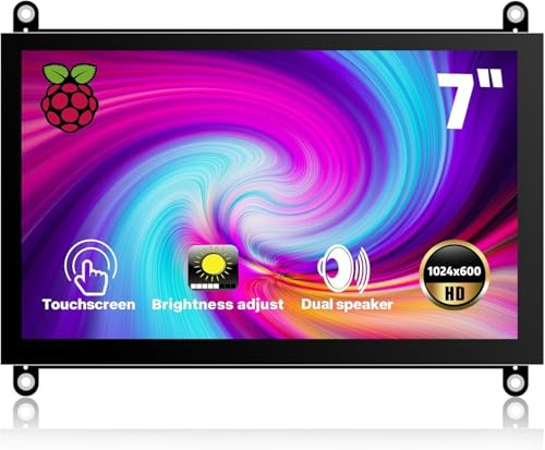 HAMTYSAN Monitor con pantalla táctil de 7 pulgadas para Raspberry Pi 1024x600, pequeño monitor HDMI con altavoces duales, pantalla IPS para Raspberry Pi 5/4/3, Win 11/10/8/7, Jetson Nano, controlador