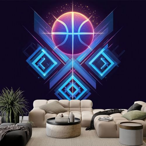 WHUOEUCO 3D Photo Mural Wallpaper Game Basketball Rhombus 200x140 cm Non Woven Wall Covering Panoramic Wall Art for Living Room Bedroom TV Background Home Interior Decor