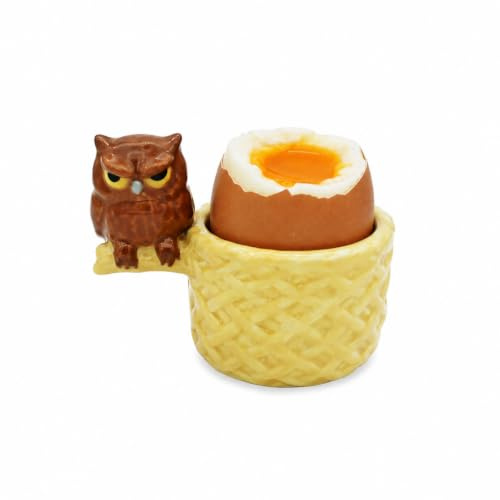 Winkee Eierbecher Grumpy Eule Moody aus Keramik, Lustiges Tierdesign für Frühstück & Brunch, Geschenk für Freunde & Kinder, handgemalt